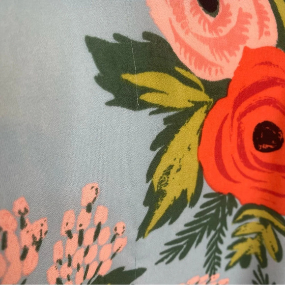 Rifle Paper Paper Crown Anthropologie Floral Blue MIDI Bell sleeve Dress SP - Picture 8 of 16